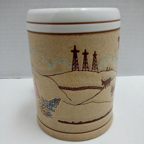 VTG Texas Beer Stein Mug Ceramic Tankard - State Flag, Cowboy, Longhorn Steer - Picture 4 of 8